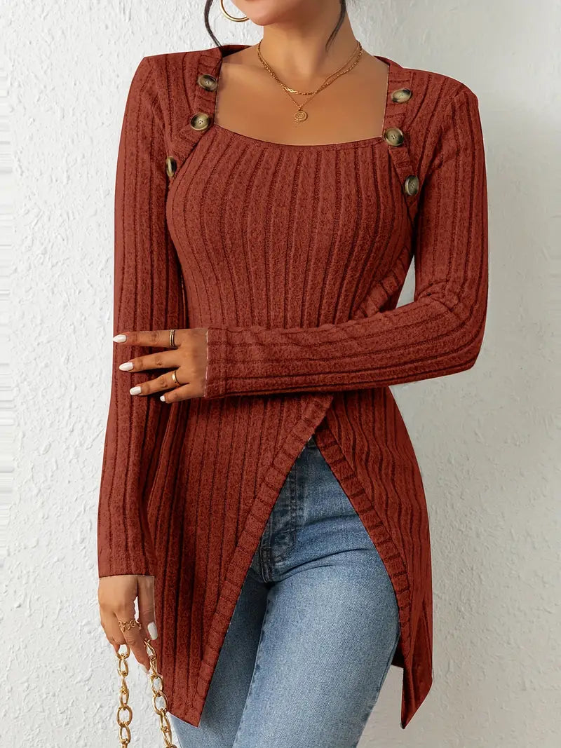 Julia™ | Asymmetrisk Ribbad Blus – Elegans och Komfort i Ett