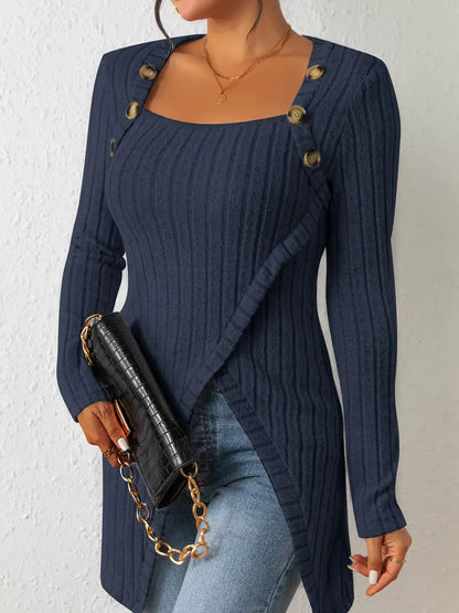 Julia™ | Asymmetrisk Ribbad Blus – Elegans och Komfort i Ett
